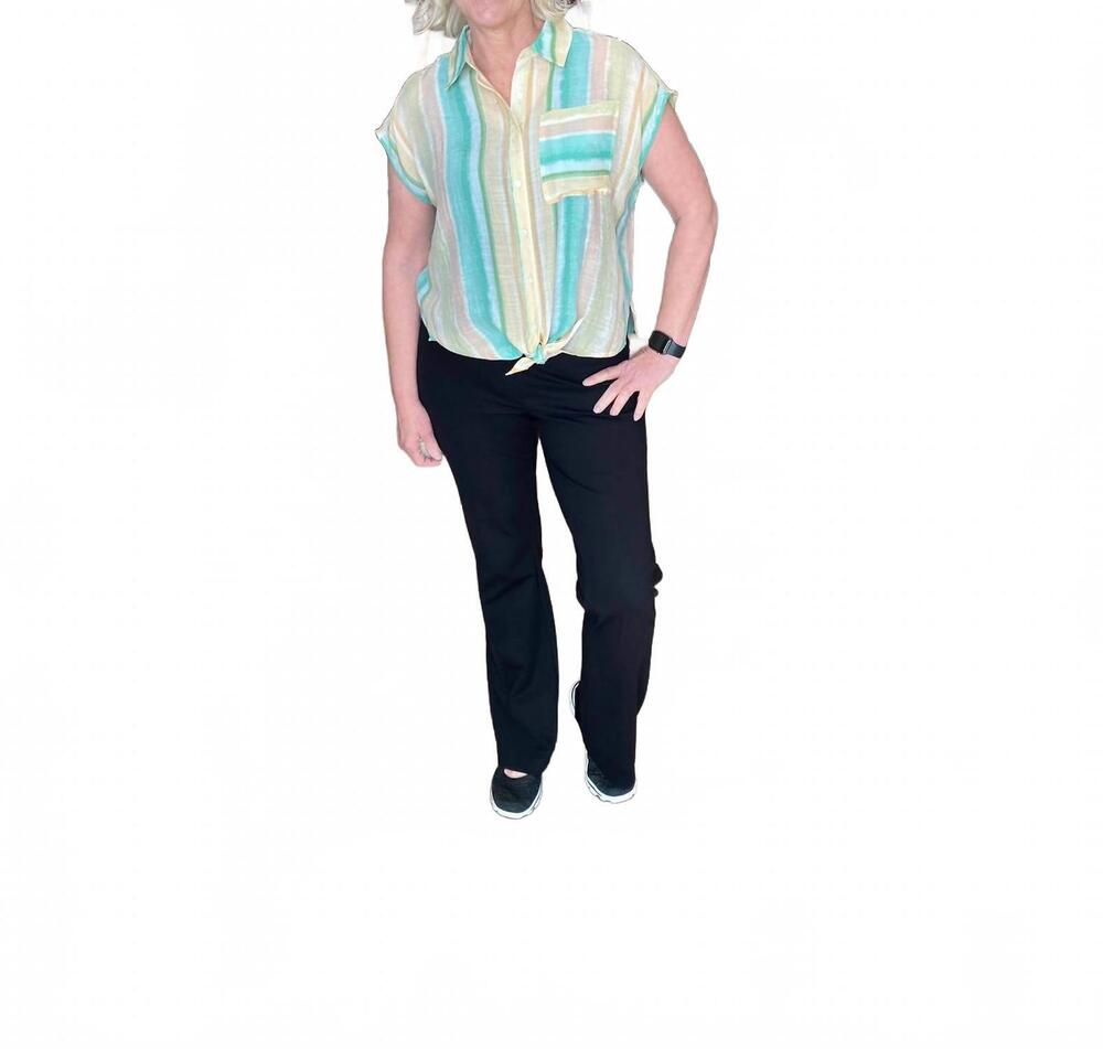 NEW ZAC & RACHEL women's stripe slub top in green/pink